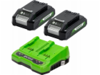 Greenworks 24V 2xbaterie 4Ah + duální nabíječka Greenwork...