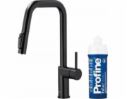 KFA DUERO PURE STYLE VYSOUVACÍ kuchyňská baterie KUCHYŇSKÁ TUČNĚJŠÍ S FUNKCÍ FILTRACE VODY A VYSOUVACÍM VÝPADKEM + SADA FILTRŮ PROFINE BLUE S, ČERNÁ