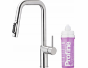 KFA DUERO PURE STYLE VYSOUVACÍ kuchyňská baterie KUCHYŇSKÁ TUČNĚJŠÍ S FUNKCÍ FILTRACE VODY A VYSOUVACÍM VÝPADLEM + SADA FILTRŮ PROFINE LILAC S, INOX