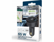 Gembird Rychlonabíječka do auta 2xUSB-A+C, Type-C (PD), LCD, 65W, černá