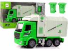 LeanToys Zelené popelářské auto Pohyblivý kontejner svítí...