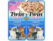 INABA CAT Twin tuňák s kuřecím a mušlemi v bujónu – pochoutka pro kočky – 2x40g