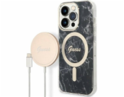 Sada Guess  GUBPP14LHMEACSK Case+ Charger iPhone 14 Pro 6.1 černo/černé pevné pouzdro Marble MagSafe NoSize