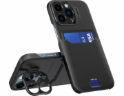 Kožené pouzdro Hurtel Stand Case pro iPhone 14 Pro Max, pouzdro na peněženku se stojánkem, černé
