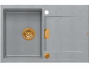 Owen  111 GraniteQ dřez, dřez s Push 2 Open sifon, 1-miska bez (760x500x215; buňka 330x430) stříbrný kámen / měděné prvky