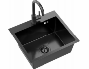 QUADRON LUKE 100 dřez, černý kovový ocelový dřez (50x45x20) s 1-miskovým sifonem b/o + černá kovová baterie