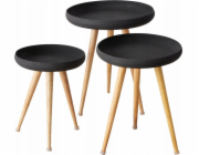 Konferenční stolky Boltze Loft s černou deskou a nohami z mangovníkového dřeva MASDOUR, 3 kusy