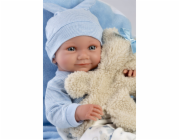 Llorens  73807 Vinyl panenka Nico 40 cm s modrým polštářkem a plyšovou hračkou