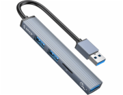 ORICO HUB USB-A; 3x USB-A (2x2.0 1x3.1) TF 5 GBPS AH-A12F-GY-BP