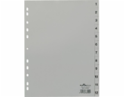 Oddělovače odolného pořadače, šedé A4, 1-12 stran