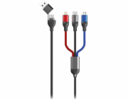 USB kabel 2GO USB-A + USB-C - USB-C + microUSB + Lightning 1,2 m černý (797361)