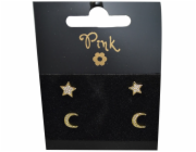 Pozlacené náušnice SET 4 ks MĚSÍC a HVĚZDA