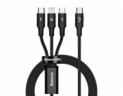 Baseus datový kabel USB-C Rapid Series 3v1 microUSB+Lightning+USB-C 1,5m PD 20W černý
