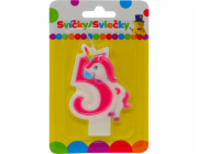 Narozeninová svíčka s JEDNOROŽCEM a číslem 5