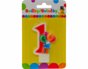 Narozeninová svíčka s balónky a číslem 1.