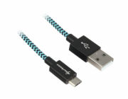 Sharkoon Kabel USB 2.0, USB-A zástrčka > Micro-USB zástrčka (černá/světle modrá, 1 metr, s návlekem)