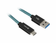 Sharkoon Kabel USB 3.2 Gen 2, zástrčka USB-A > zástrčka USB-C (černá/světle modrá, 0,5 metru, s návlekem)