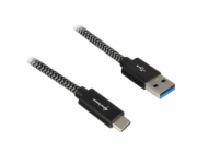 Sharkoon Kabel USB 3.2 Gen 2, USB-A zástrčka > USB-C zástrčka (černo-šedý, 1 metr, s návlekem)