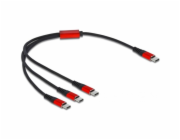 DeLOCK Nabíjecí kabel USB, USB-C zástrčka > 3x USB-C zástrčka (černo-červená, 30 cm, v pouzdře, pouze nabíjení)
