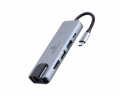 Gembird Adapter wieloportowy USB-C 5w1, PD, HDMI, USB 3.1, USB 2.0, LAN A-CM-COMBO5-04