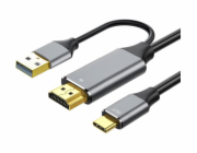 PremiumCord HDMI2.0 na USB-C kábel pre monitory s USB-C konektorom, 4K @ 60Hz, 1080p Aluminium 2m