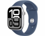 Apple Watch Series 10 GPS + Cellular 42mm Silver Aluminium Case with Denim Sport Band - M/L