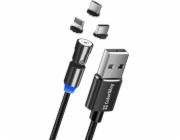 Colorway Nabíjecí Kabel 3v1 Lightning+MicroUSB+USB-C/ Magnetic/ 2.4A/ Nylon/ Magnetic Rotation 540°/ 1m