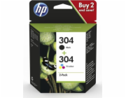HP 304 - 2-balení - pigmentová černá, barva (azurová, purpurová, žlutá) - originální - inkoustová cartridge - pro AMP 130; Deskjet 26XX, 37XX; ENVY 50XX