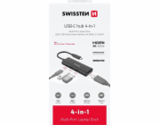 Swissten usb-c hub 4-in-1 (usb-c 100w, hdmi 4k, 2x usb-a) aluminium