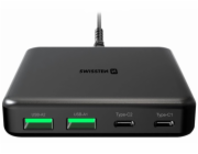 Swissten mini desktop adaptér gan 2x usb-c + 2xusb 65w power delivery černý