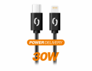 Datový kabel ALIGATOR POWER 30W, USB-C/Lightning 3A 0,5m, černý
