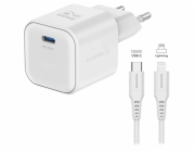 Swissten síťový adaptér gan 1x usb-c 35w power delivery bílý + datový kabel usb-c/lightning 1,2 m bílý
