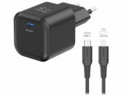 Swissten síťový adaptér gan 1x usb-c 35w power delivery černý + datový kabel usb-c/lightning 1,2 m černý
