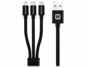 Swissten datový kabel textile 3in1 1,2 m černý (lightning, 2x usb-c)