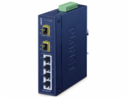 Planet IFGS-620TF průmyslový L2 switch, 4x10/100TX, 2x1Gb SFP, -40~75°C, 9-48VDC, IP30, fanless, ring data recovery