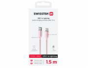 SWISSTEN DATOVÝ KABEL TEXTILE II USB-C / LIGHTNING 1,5 M RŮŽOVÝ