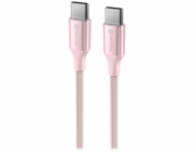SWISSTEN DATOVÝ KABEL TEXTILE II USB-C / USB-C 1,5 M RŮŽOVÝ