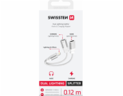 SWISSTEN NABÍJECÍ AUDIO ADAPTÉR TEXTILE LIGHTNING (samec) / 2x LIGHTNING (samice) 0,12 M BÍLÝ