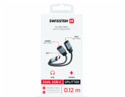 Swissten nabíjecí audio adaptértextile usb-c (samec) / 2x usb-c (samice) 0,12 m černý