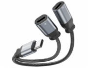 SWISSTEN NABÍJECÍ AUDIO ADAPTÉR TEXTILE USB-C (samec) / 2x USB-C (samice) 0,12 M ČERNÝ