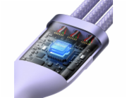 USB kabel 3v1 Baseus Flash Series 2, USB-C + micro USB + Lightning, 100 W, 1,5 m (fialový)