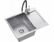 QUADRON LUKE 116 dřez, ocelový dřez (60x48x20) se sifonem, 1-miska, s/bez výpusti + baterie s ohebným výtokem, ocel.