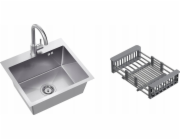 QUADRON LUKE 100 dřez, ocelový dřez (50x45x20) se sifonem, 1-miska, bez výpusti + ocelová baterie