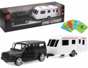 LeanToys sada vozidel Jeep Black Camper přívěs kovové prvky