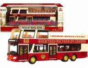 Dvoupatrový turistický autobus LeanToys 1:42 Kovová světla červená