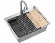 QUADRON LUKE 110 WORKSTATION dřez ocelový dřez (58x45x20) s 1-miskovým sifonem bez + Qmat + vložka + dávkovač + deska + kohoutek s pevným výtokem s