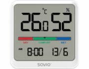 Savio Senzor teploty a vlhkosti, pro vnitřní použití, LCD obrazovka, hodiny, datum, magnetický držák, CT-01/W Bílá