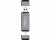 Savio Čtečka SD karet 3v1, USB-C + USB-A 2.0 + Micro USB, AK-72