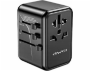 AWEI GaN 65W 4v1 cestovní nabíječka US/AU/EU/UK C-40 2xUSB +3xUSB-C