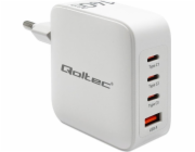 Qoltec 140W síťová nabíječka GaN | 5-20V | 2,5-5A | 3xUSB-C PD | 1xUSBQC 3.0 | Bílý